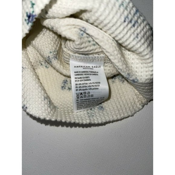 New American Eagle Size XS Logo Pretty Floral Waffle Knit Long Sleeve Thermal XS - Picture 5 of 8